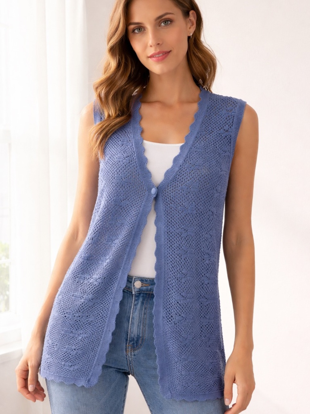 Aerie Scallop Crochet Sleeveless Vest